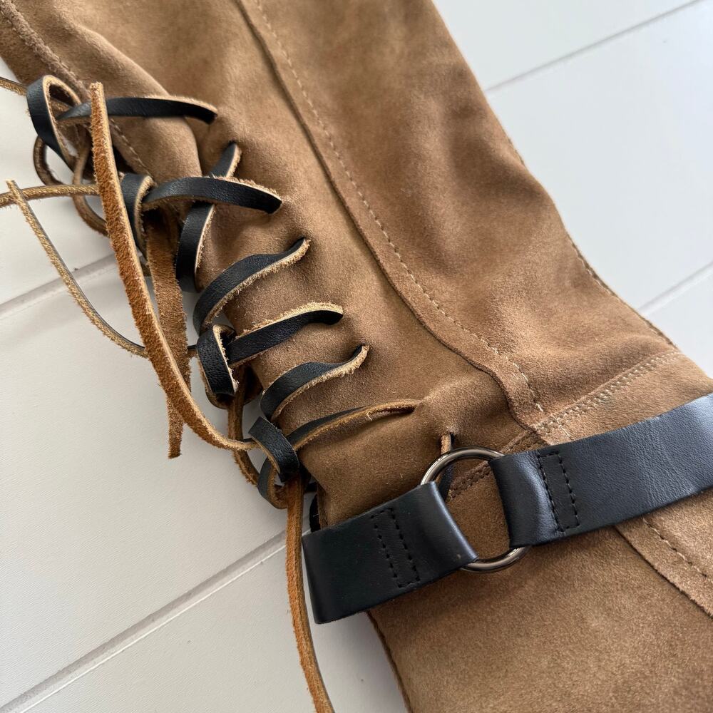Free People slouch boots back-lace slouchy tall boots leather suede fringe - Picture 10 of 12